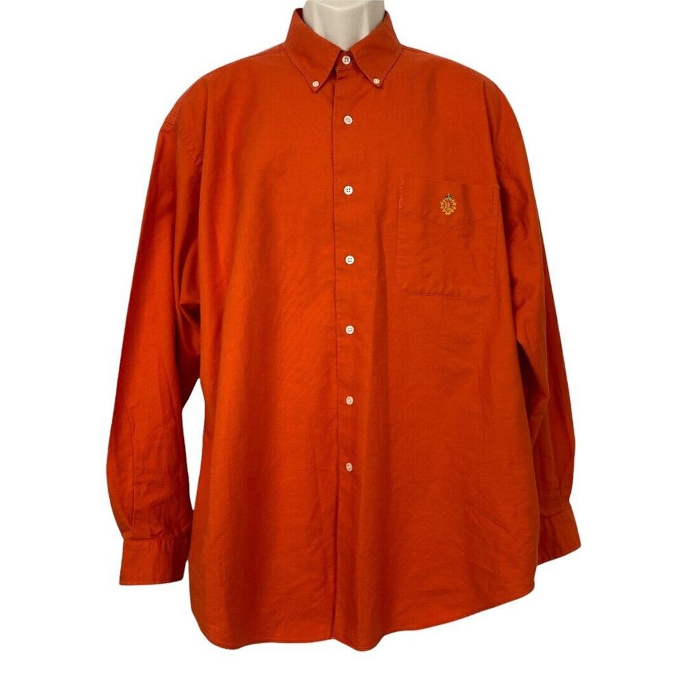 Ralph Lauren Mens Large Button Up Shirt Crest Logo Pocket Preppy LRL Vtg 90s